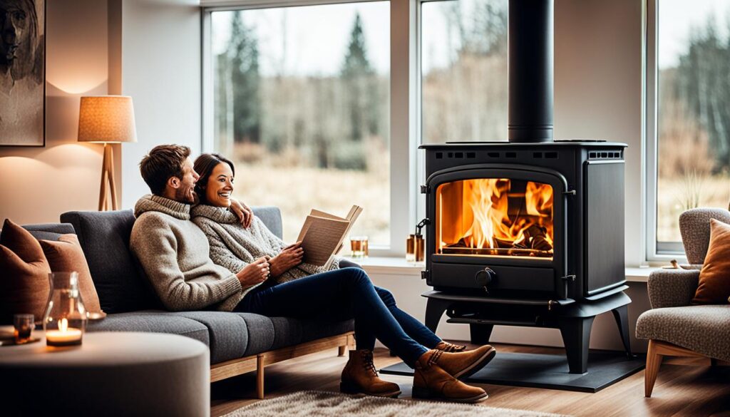 Choose a Wood Stove Based on Your Heating Needs couple in a lounge