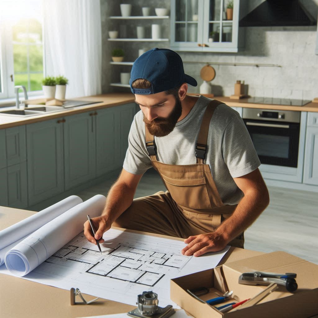 Homeowner Planning the Installation A person reviewing blueprints and local building codes to plan the installation